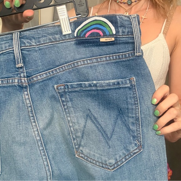 MOTHER Denim - MOTHER Blue Straight-Leg Jeans with Rainbow Patch